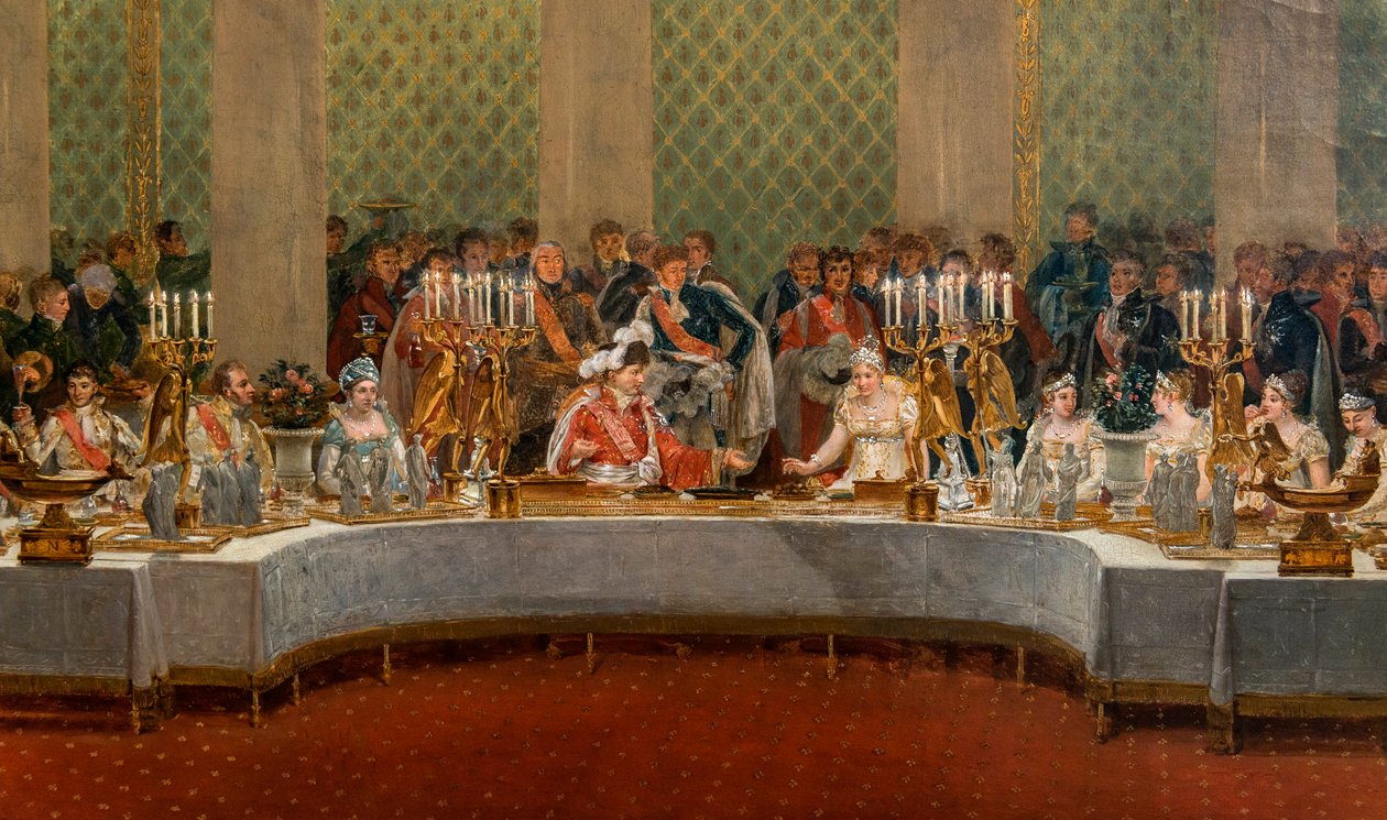 Bryllupsbanketten for Napoleon Bonaparte (1769-1821) og Marie-Louise de Habsburg-Lorraine (1791-1847) 1810 - Detalje af: Fest for brylluppet af Napoleon I og Marie-Louise giver i teatret i Palais des Tuilerier, 2. april af Alexandre Dufay