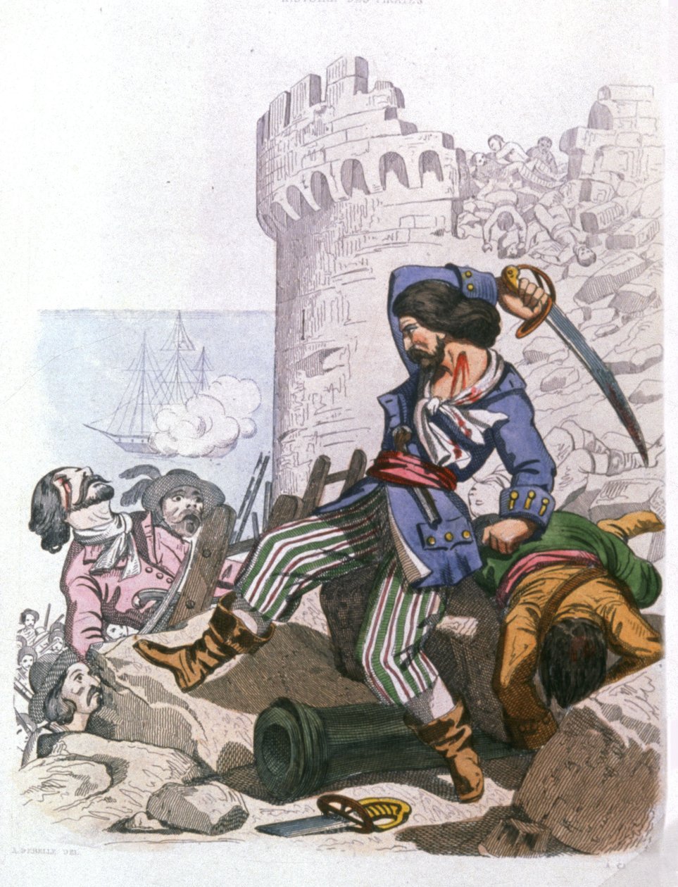 Grammont, fransk pirat, ca. 1850 (gravering) af Alexandre (after) Debelle