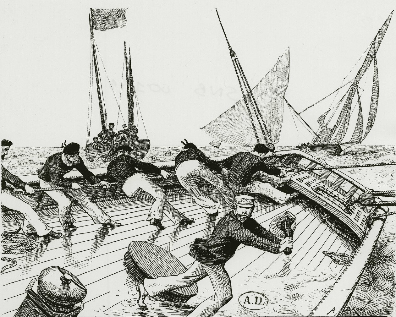 Sejlløb: Le turn du Bateau-Buoée - tegning af A. Brun, Bibl. af Arts deco. af Alexandre Brun