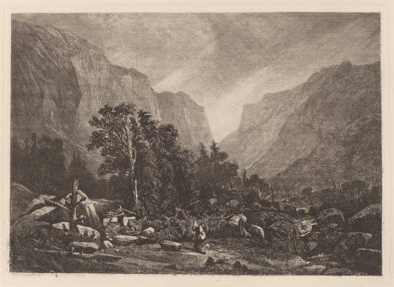 Par ved et ødelagt hus af Alexandre Calame