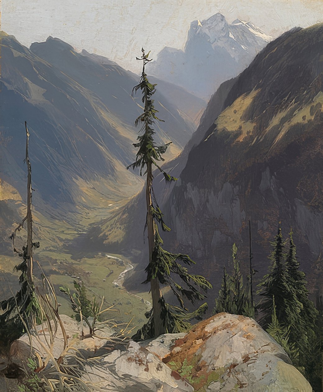 Lütschental med Wetterhorn. Omkring 1850 af Alexandre Calame