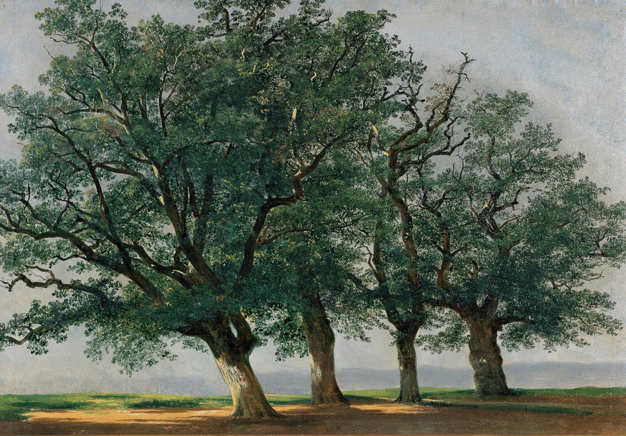 Fire store træer (olie på lærred) af Alexandre Calame