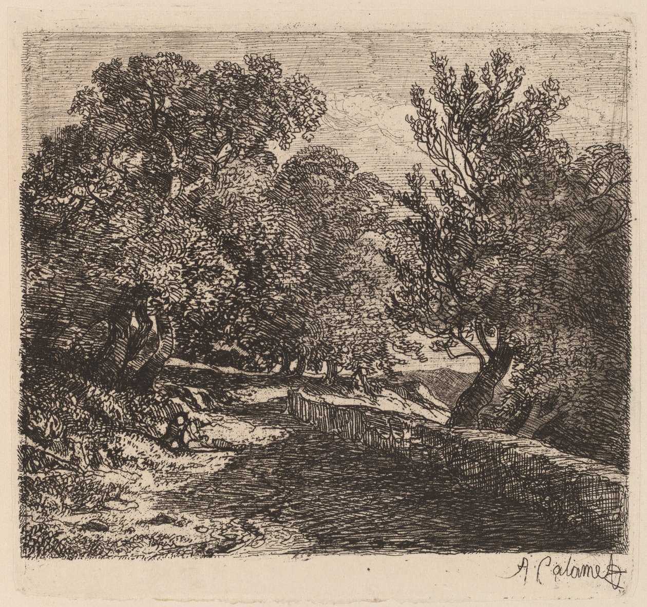 Mand hviler ved en stenmur af Alexandre Calame