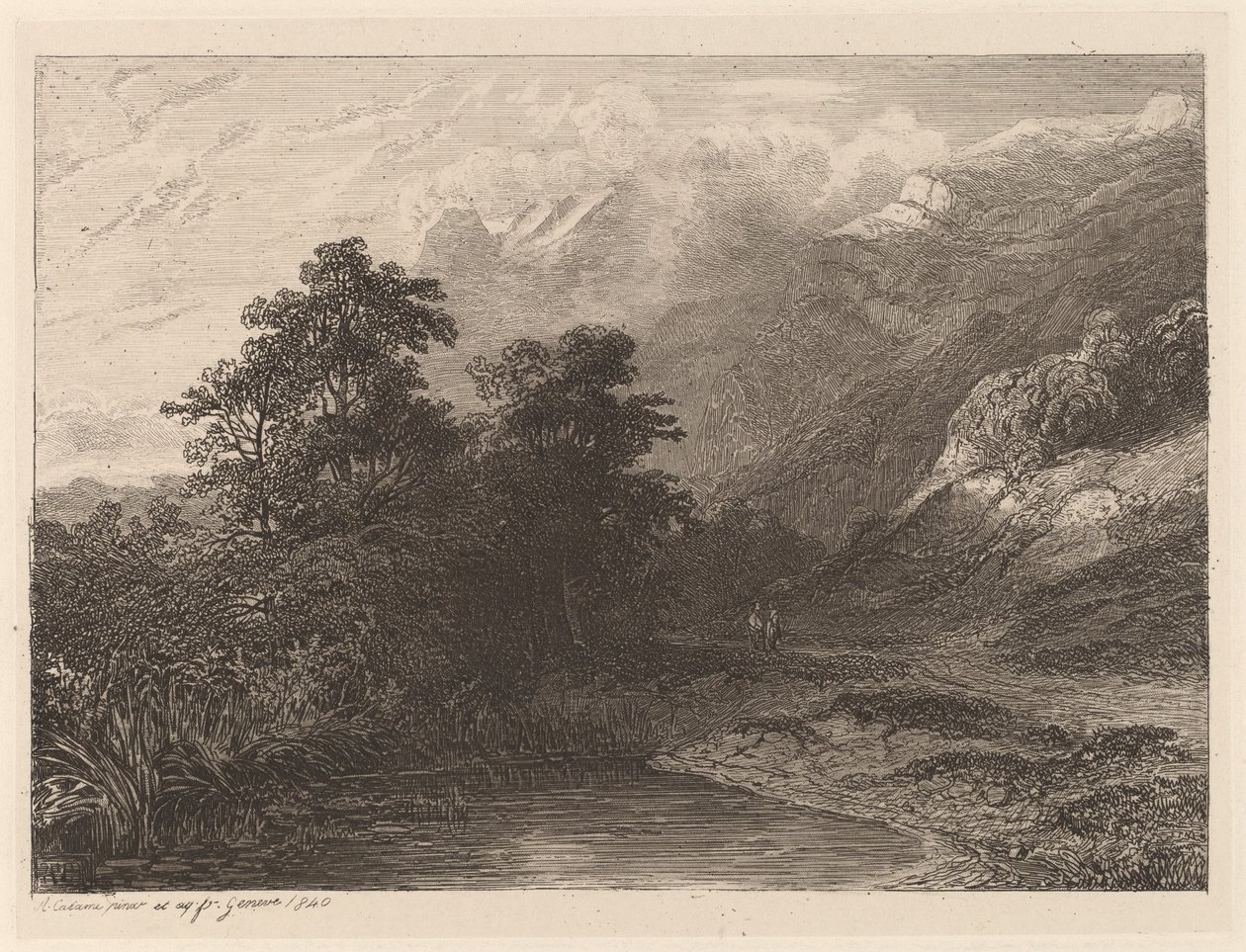 Bjerg ved søen af Alexandre Calame