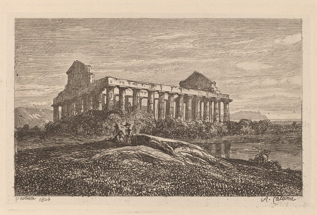 Ruiner ved Paestum af Alexandre Calame