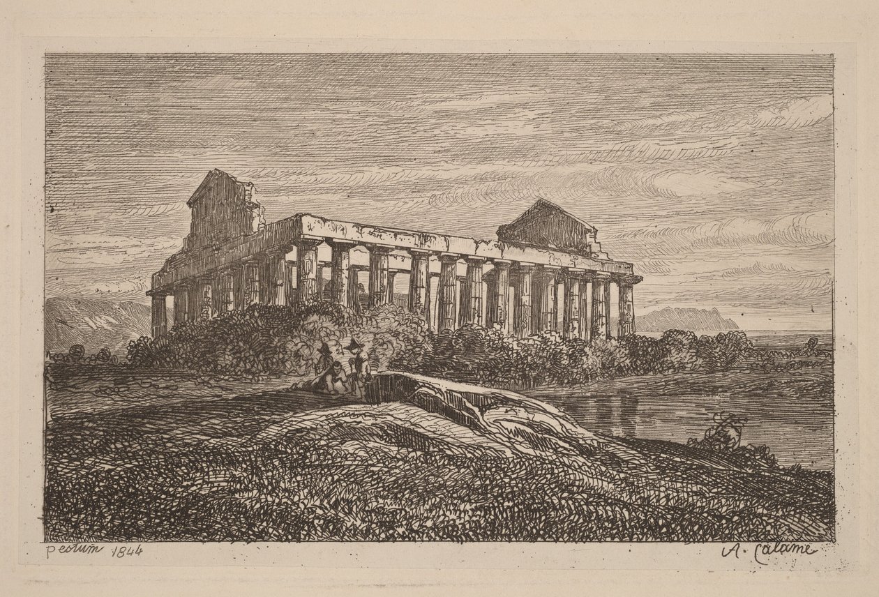 Ruiner ved Paestum af Alexandre Calame
