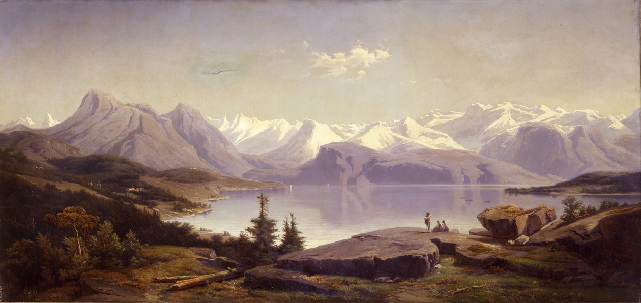 Schweizisk landskab med sø af Alexandre Calame