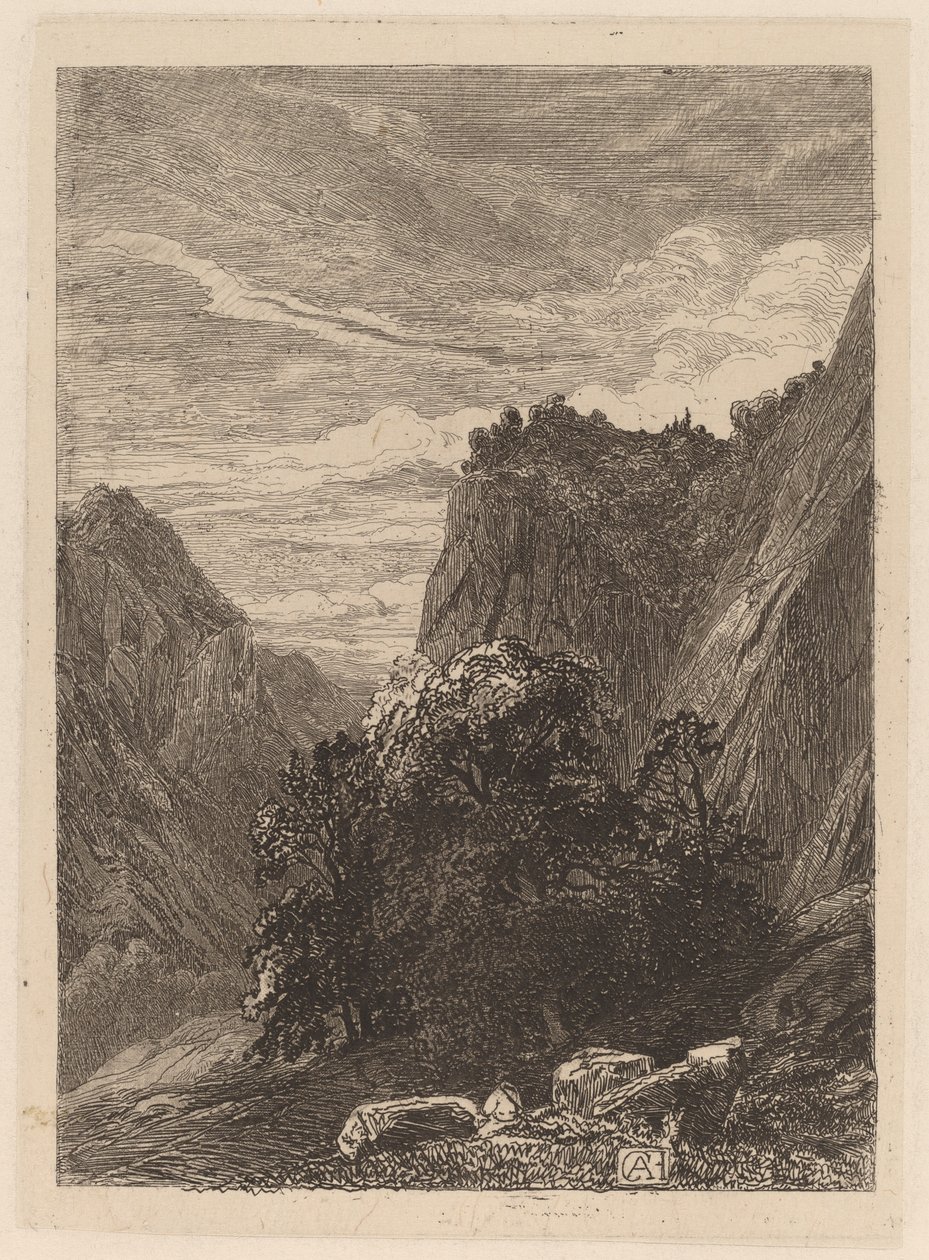 Træer ved foden af en klippe af Alexandre Calame