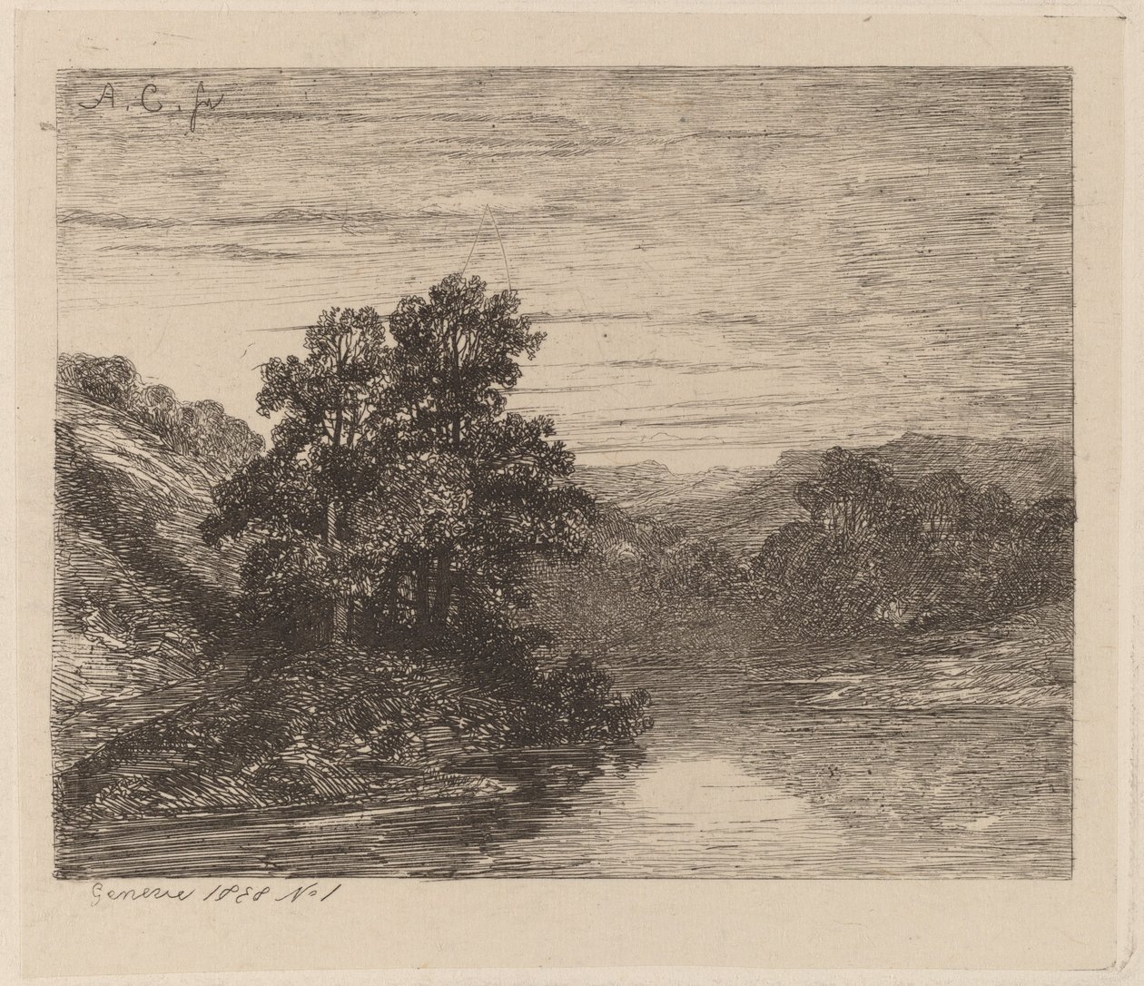 Træer ved en flod af Alexandre Calame
