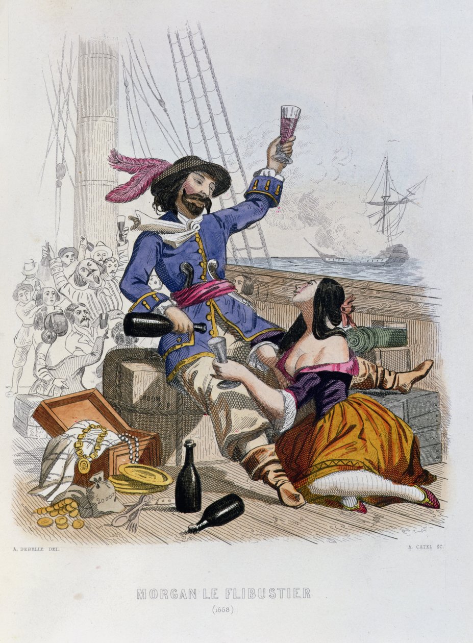 Morgan the Buccaneer i 1668, fra Histoire des Pirates af P. Christian, indgraveret af A. Catel, 1852 af Alexandre Debelle