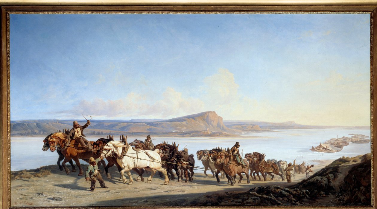 Slæbende "" træk af heste, der betjener bådlifte på Rhone"" Maleri af Alexandre Dubuisson (1805-1870) 1843 Lyon, Musee des Beaux Arts af Alexandre Dubuisson