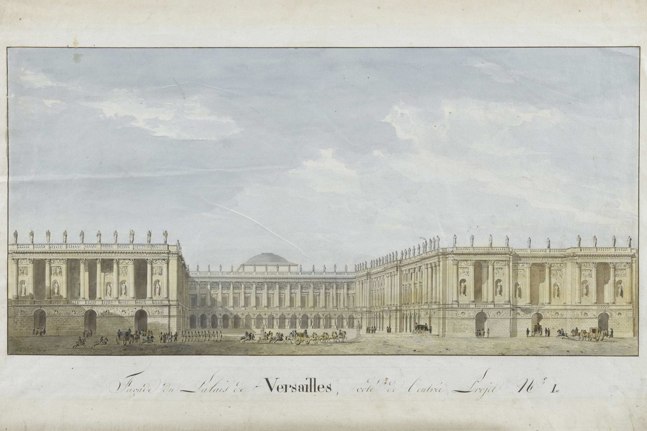Facadeprojekt til slottet i Versailles på indgangssiden, 1811-1813. af Alexandre Dufour