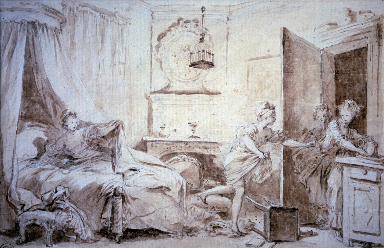 Ma shirt burn Tegning i vask af Alexandre Evariste Fragonard (1780-1850) 1700-tallet søn. 0,24x0,37 m Paris, musee du Louvre af Alexandre Evariste Fragonard