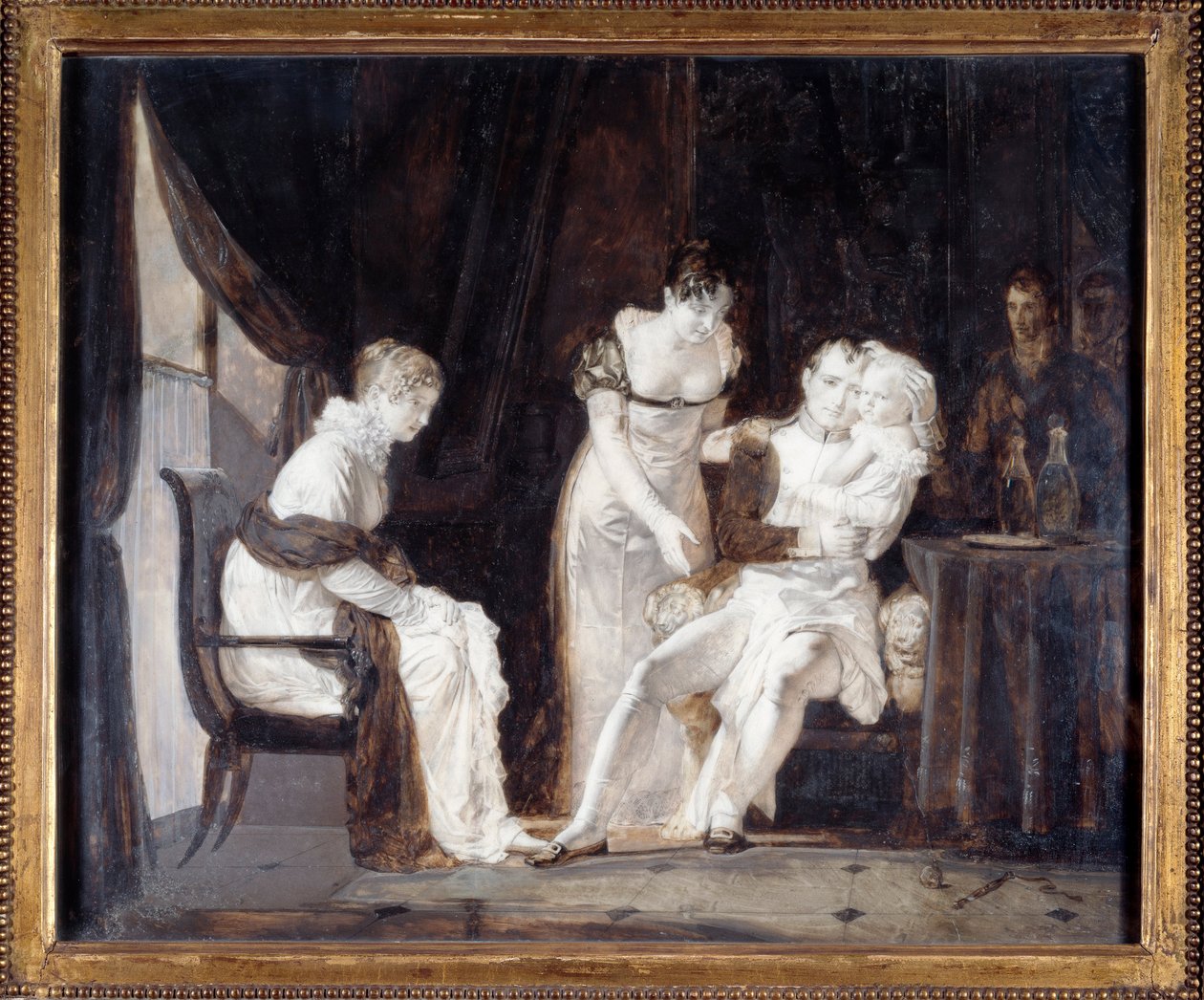 Napoleon med kongen af Rom. Napoleon I Bonaparte (1769-1821), hans kone Marie-Louise af Østrig (1791-1847) og i hans arme kaldte deres søn Napoleon II kongen af Rom eller Aiglon (1811-1832). Maleri af Alexandre Evariste Fragonard (1780-1850) af Alexandre Evariste Fragonard