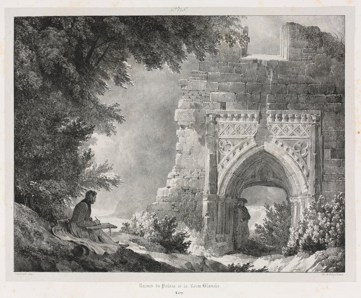 Maleriske og romantiske rejser i det gamle Frankrig: Ruinerne af den hvide dronnings palads, 1824. af Alexandre Evariste Fragonard