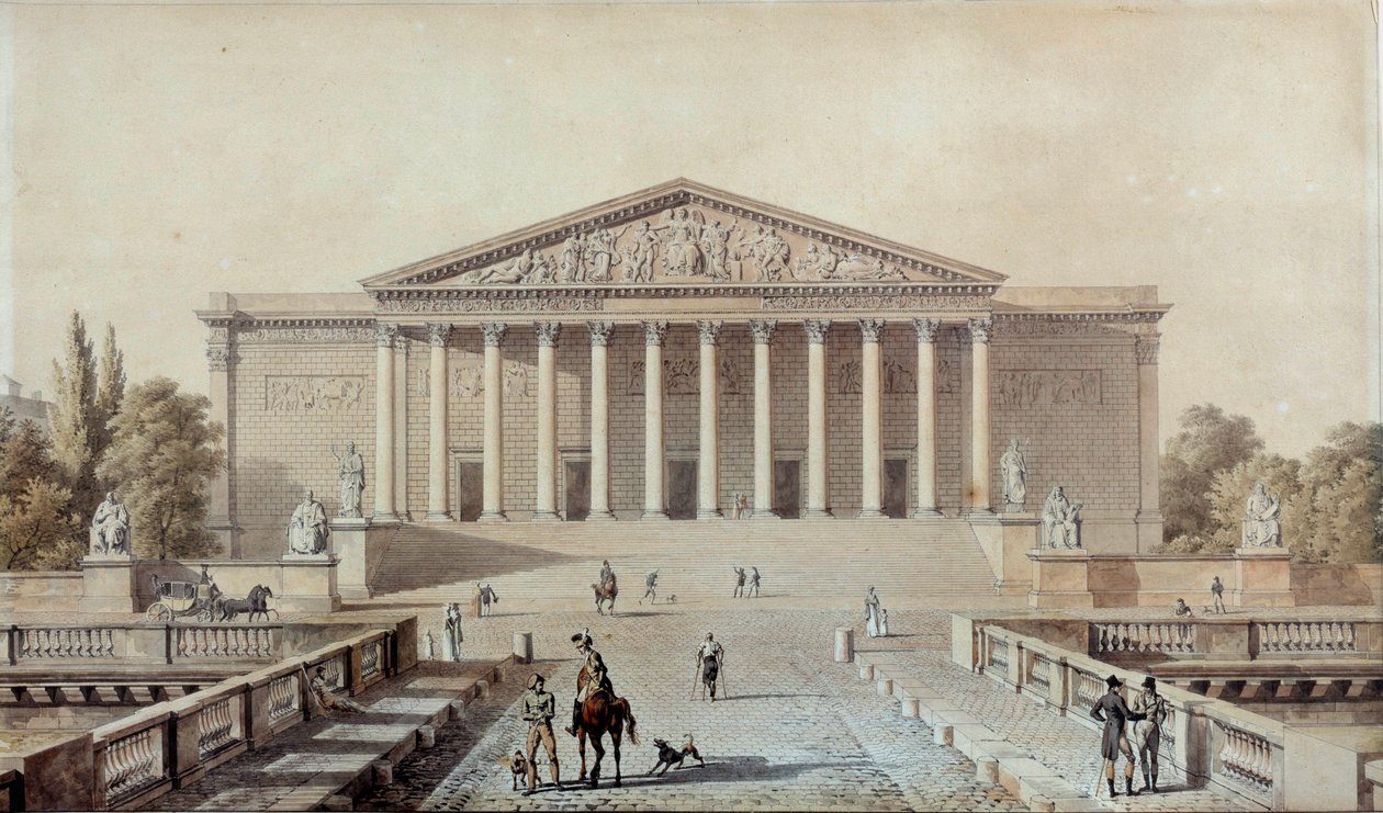 Projekt til nationalforsamlingen eller Palais Bourbon, Palais du Corps Legislatif Tegning af Evariste Fragonard (1780-1850) 1800-tallets Paris, Palais Bourbon af Alexandre Evariste Fragonard