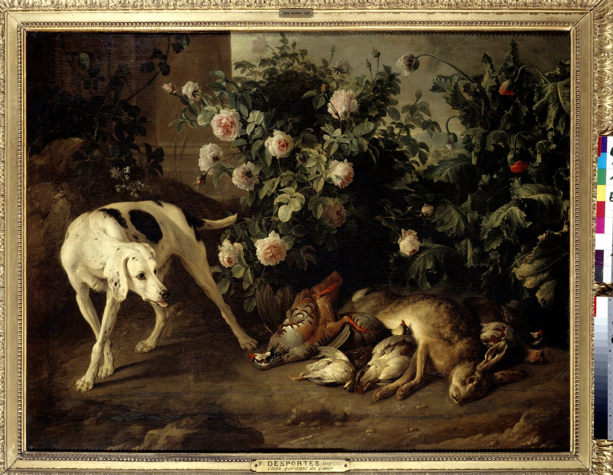 Hundeholdervildt nær en busk af roser Maleri af Francois Desportes (1661-1743) 1724 Søn. 1,07x1,38 m Paris, Musée du Louvre. af Alexandre Francois Desportes