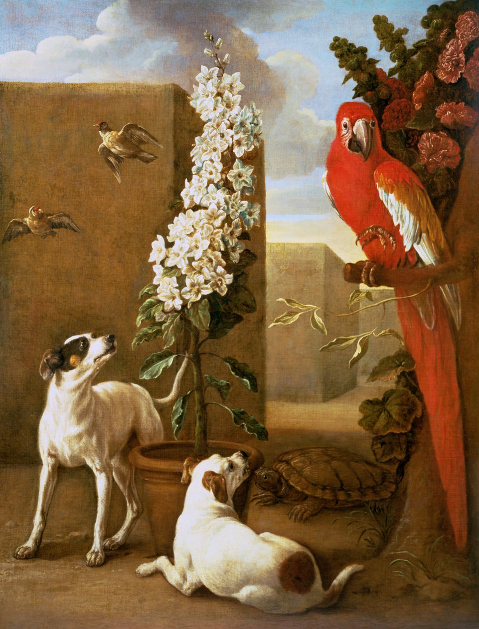 Papegøje med hunde af Alexandre Francois Desportes