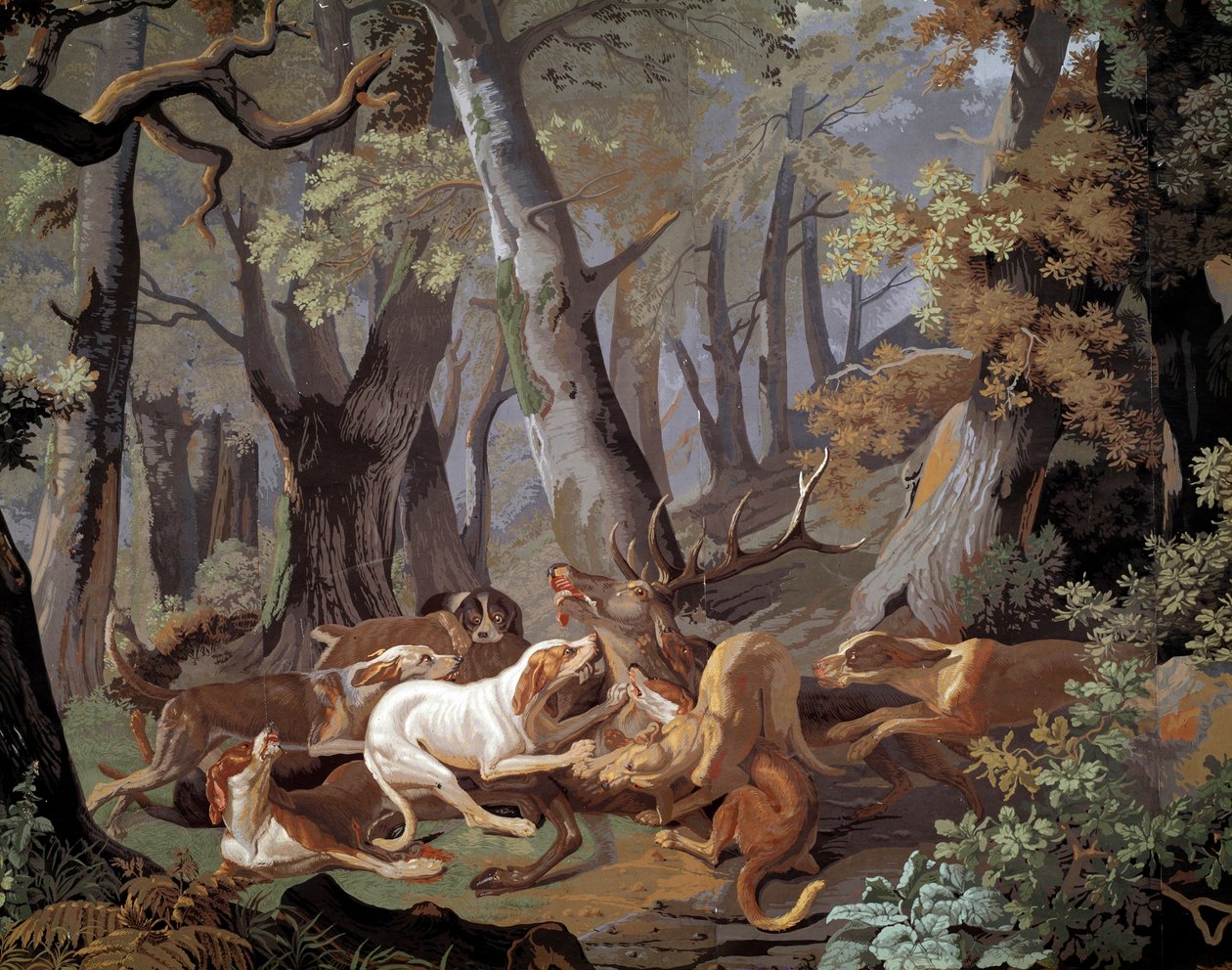 Stag Hunting Dussy tapet efter et maleri af Alexandre-Francois Desportes (1661-1743). 1851. Paris, Dekorativ Kunst af Alexandre Francois Desportes