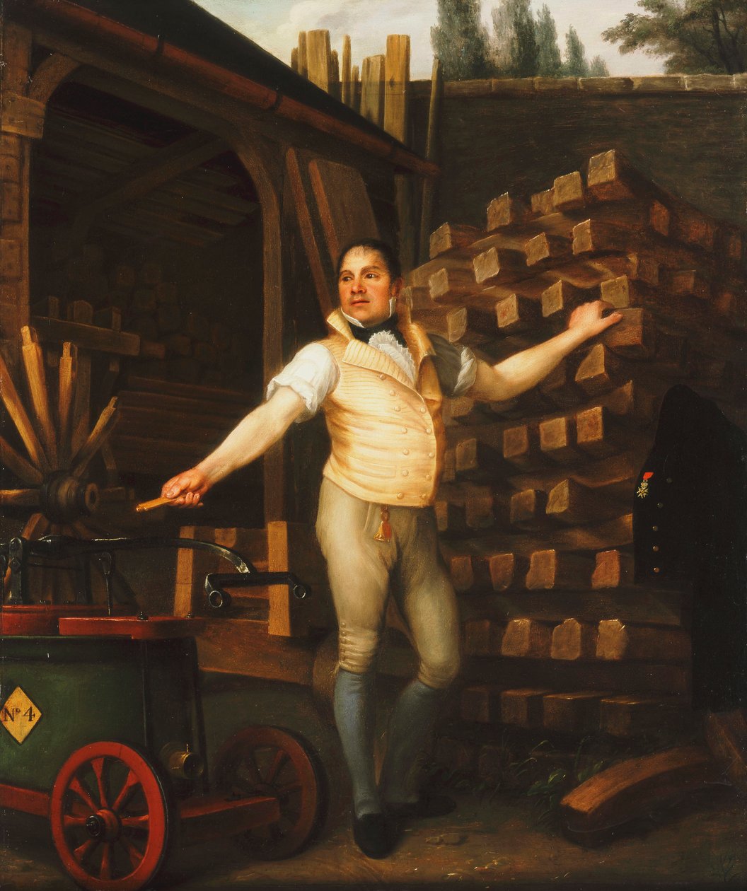 En hjulmager med en brandbil i en gård, 1812 af Alexandre François Louis de Girardin