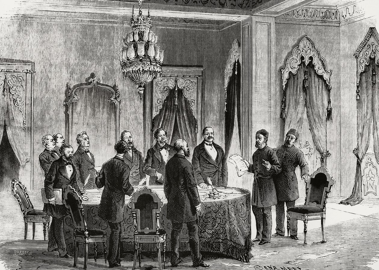 Konstantinopel konference, december 1876, gravering, Tyrkiet af Nicolas Toussaint Charlet
