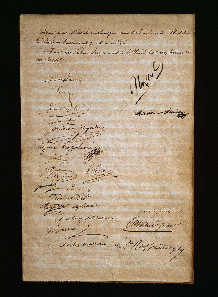 Sidste side af vielsesattesten mellem Marie Louise af Østrig eller Maria Luigia af Parma (1791-1847) og Napoleon Bonaparte (1769-1821) af Nicolas Toussaint Charlet