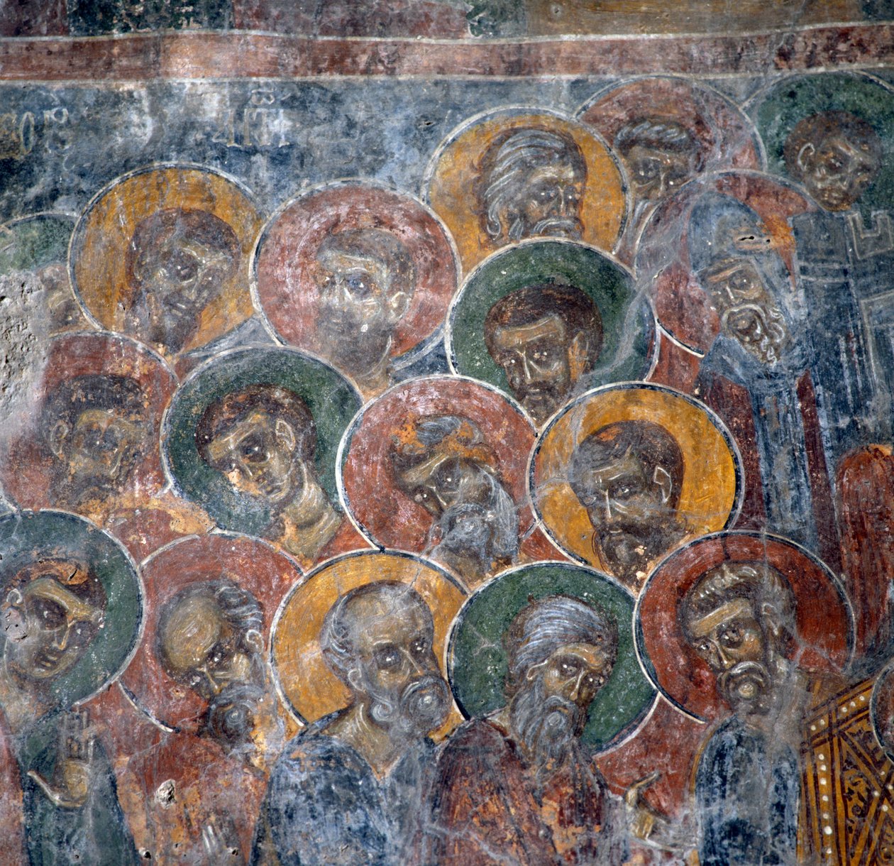 Gruppe af helgener, fresko i kirke i Anisaraki nær Kandanos, Kreta, Grækenland (foto) af Nicolas Toussaint Charlet