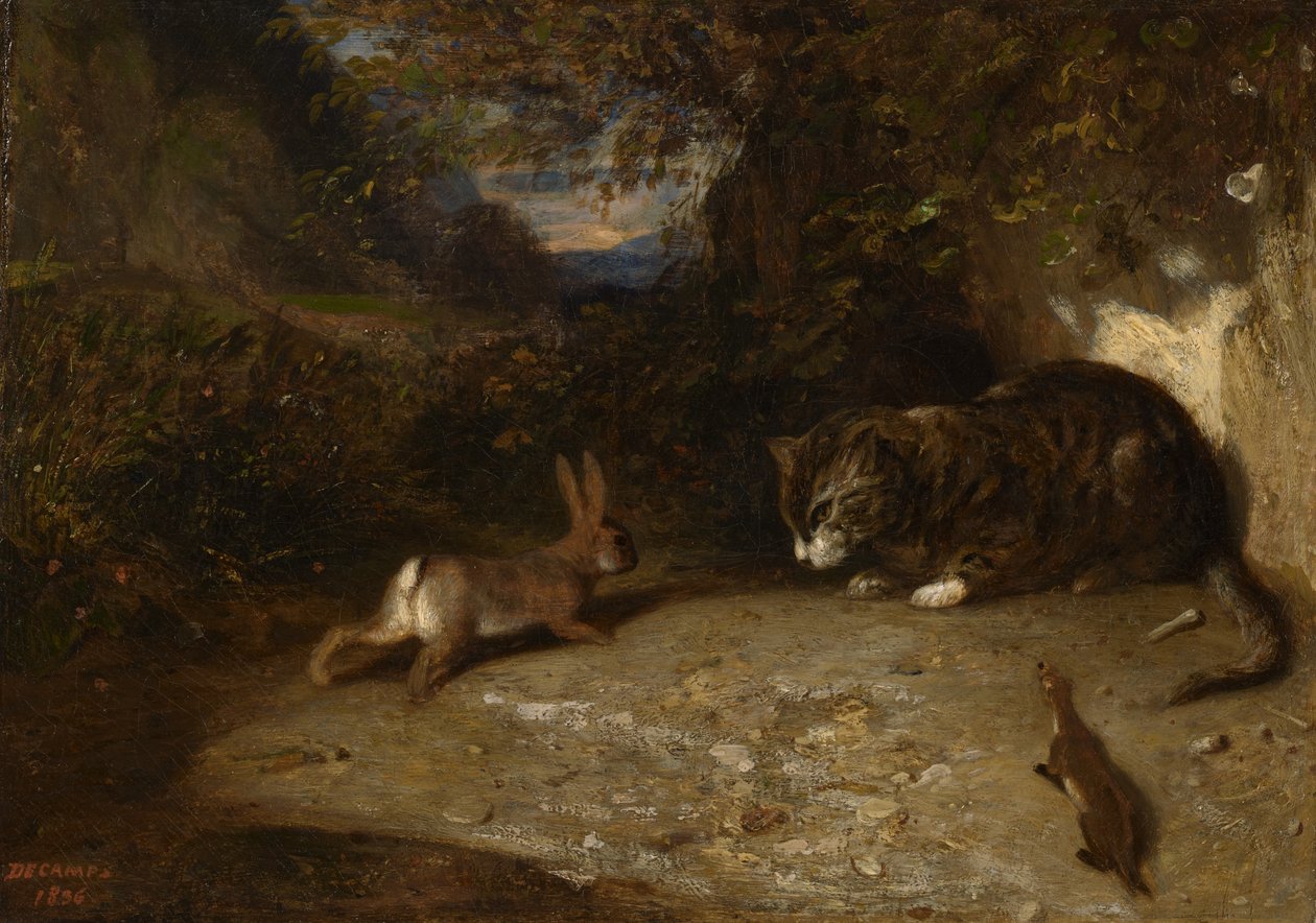 Kat, væsel og kanin, 1836 af Alexandre Gabriel Decamps