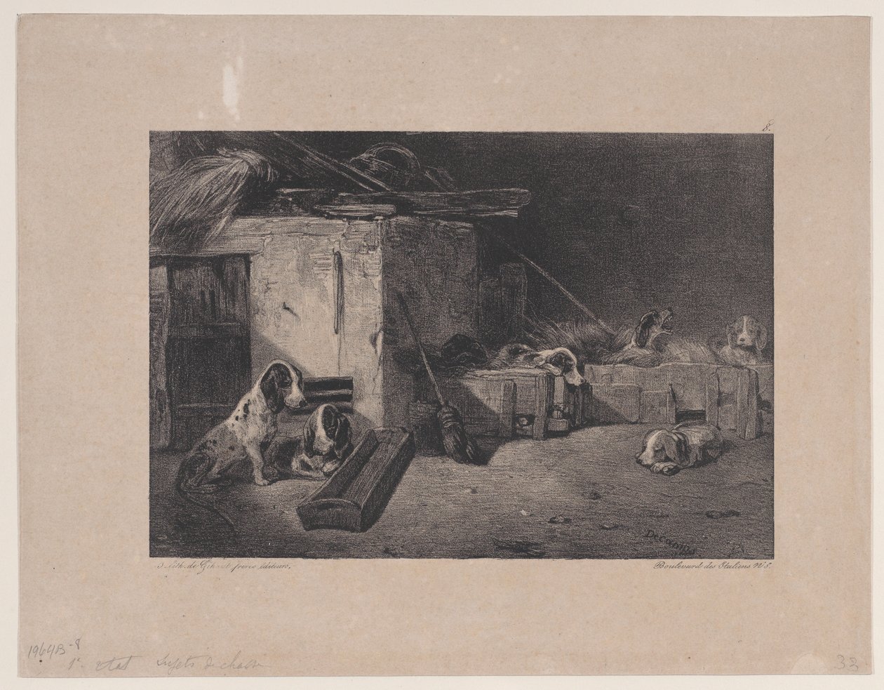 Interior of the Kennel, fra serien Hunting Scenes, 1829. af Alexandre Gabriel Decamps