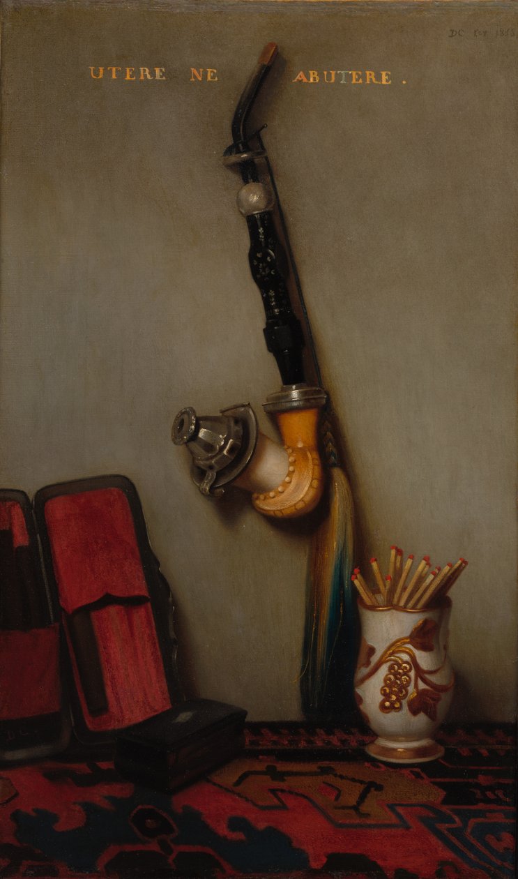 Stilleben med pibe og tændstikker og stilleben med sild, brød og ost, 1858. af Alexandre Gabriel Decamps