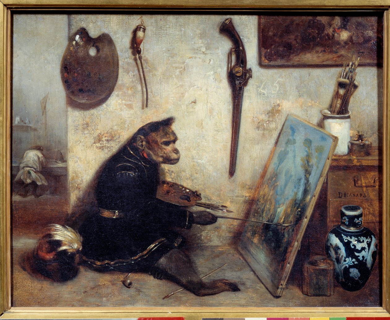 Abemaler-maleriet af Alexandre Gabriel Decamps (1803-1860) 1833 søn. 0,32x0,4 m . - Abemaleren. Maleri af Alexandre Gabriel Decamps (1803-1860) af Alexandre Gabriel Decamps