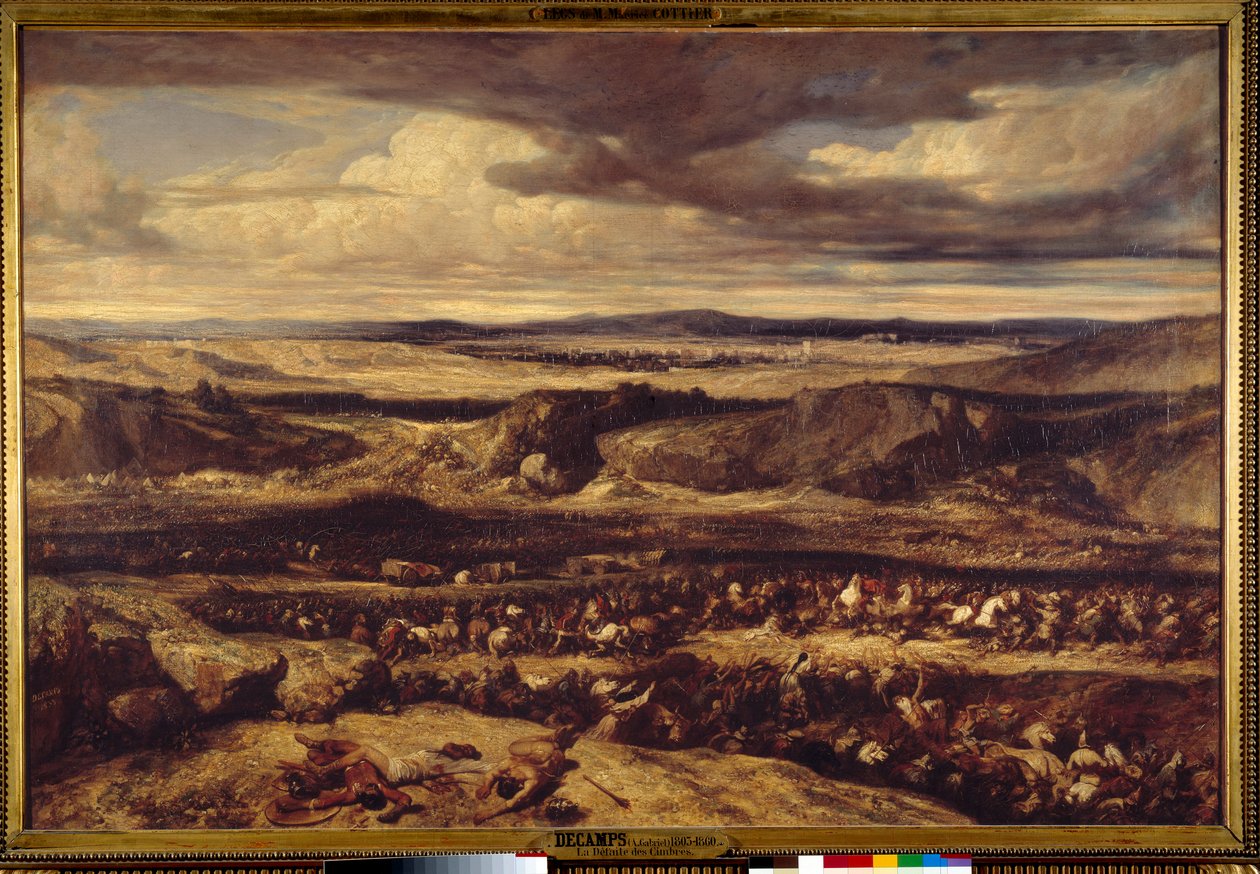 Nederlaget til Cimbres (101 f.Kr.) eller den romerske general Marius besejrede Cimbres i Provence-sletten Maleri af Alexandre Gabriel Decamps (1803-1860) 1833 Søn. 1,3x1,95 m af Alexandre Gabriel Decamps