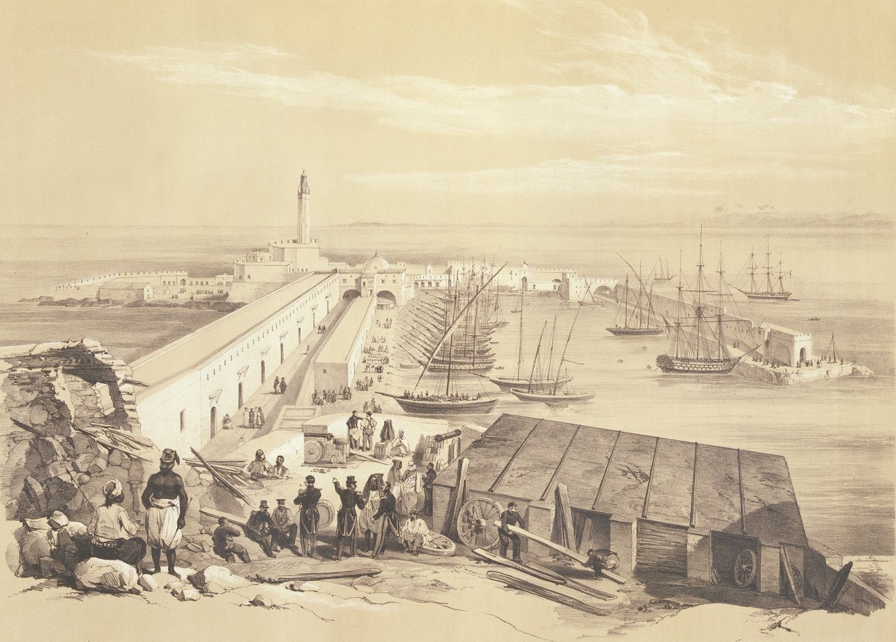 Port and Pier of Algier, fra et bind til minde om den franske ekspeditionsstyrke, der erobrede Algier i 1830, indgraveret af Adolphe Jean-Baptiste Bayot (1810-66) af Alexandre Genet