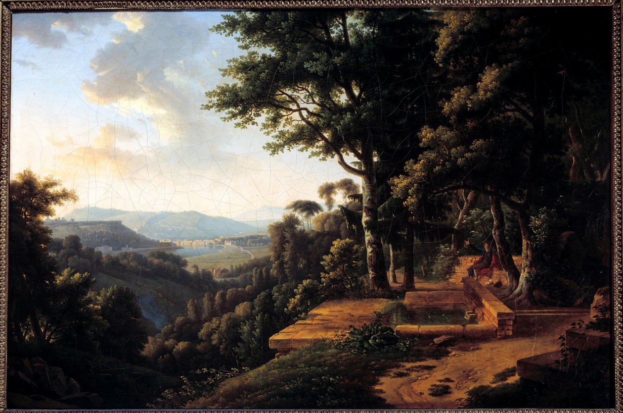 Filosoffen Jean Jacques Rousseau (1712-1778) mediterer i 1770 i Parc de la Rochecordon nær Lyon Maleri af Alexandre Hyacinthe Dunouy (1757-1841) 1700-tallets Paris, Musee Marmottan af Alexandre Hyacinthe Dunouy