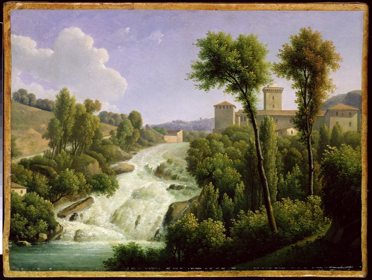 Udsigt fra Ile de Sora over slottets vandfald, c.1822 af Alexandre Hyacinthe Dunouy
