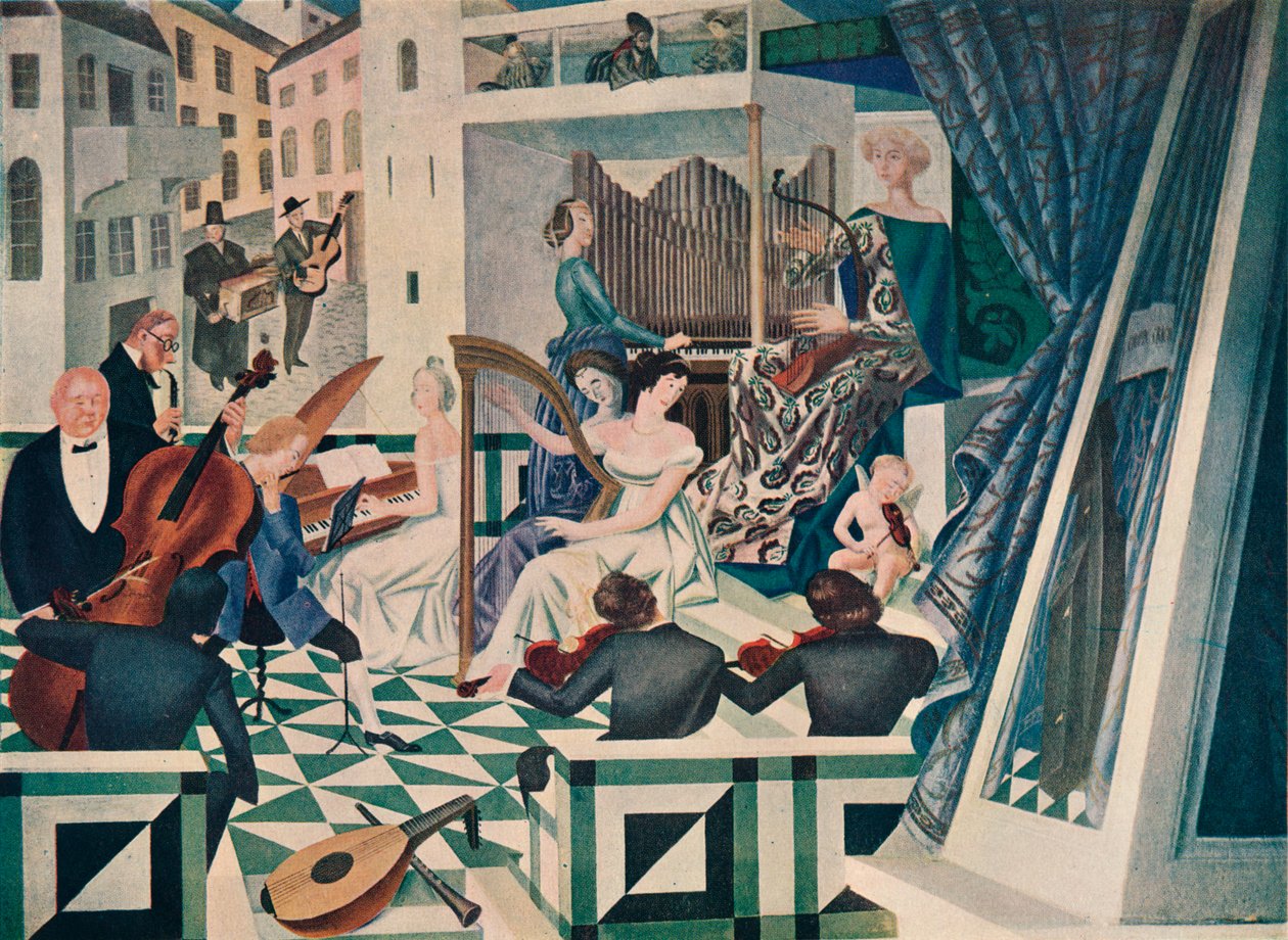 Detalje af vægmaleri dekoration i et koncertrum i et privat hus, c1927 af Alexandre Jacovleff