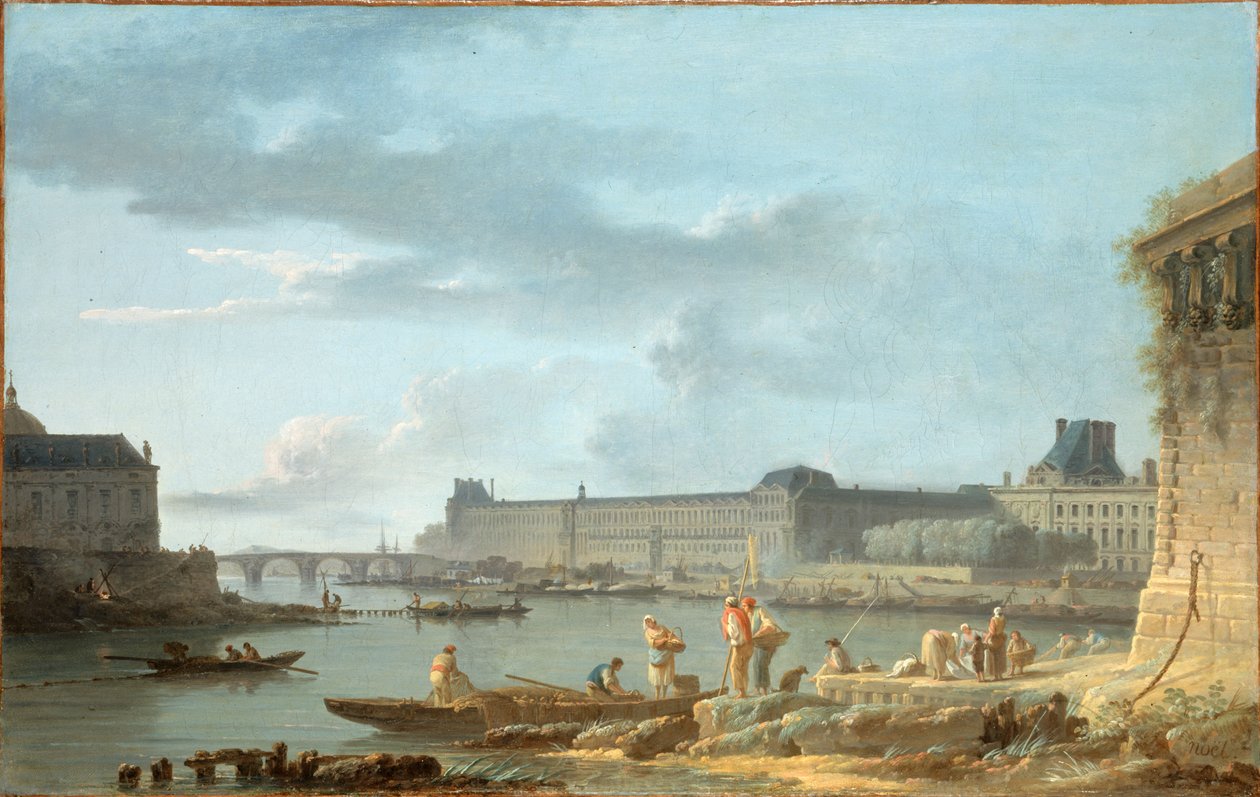 Louvre og Pont Royal, set fra Pont-Neuf, ca. 1780 (olie på lærred) af Alexandre Jean Noel