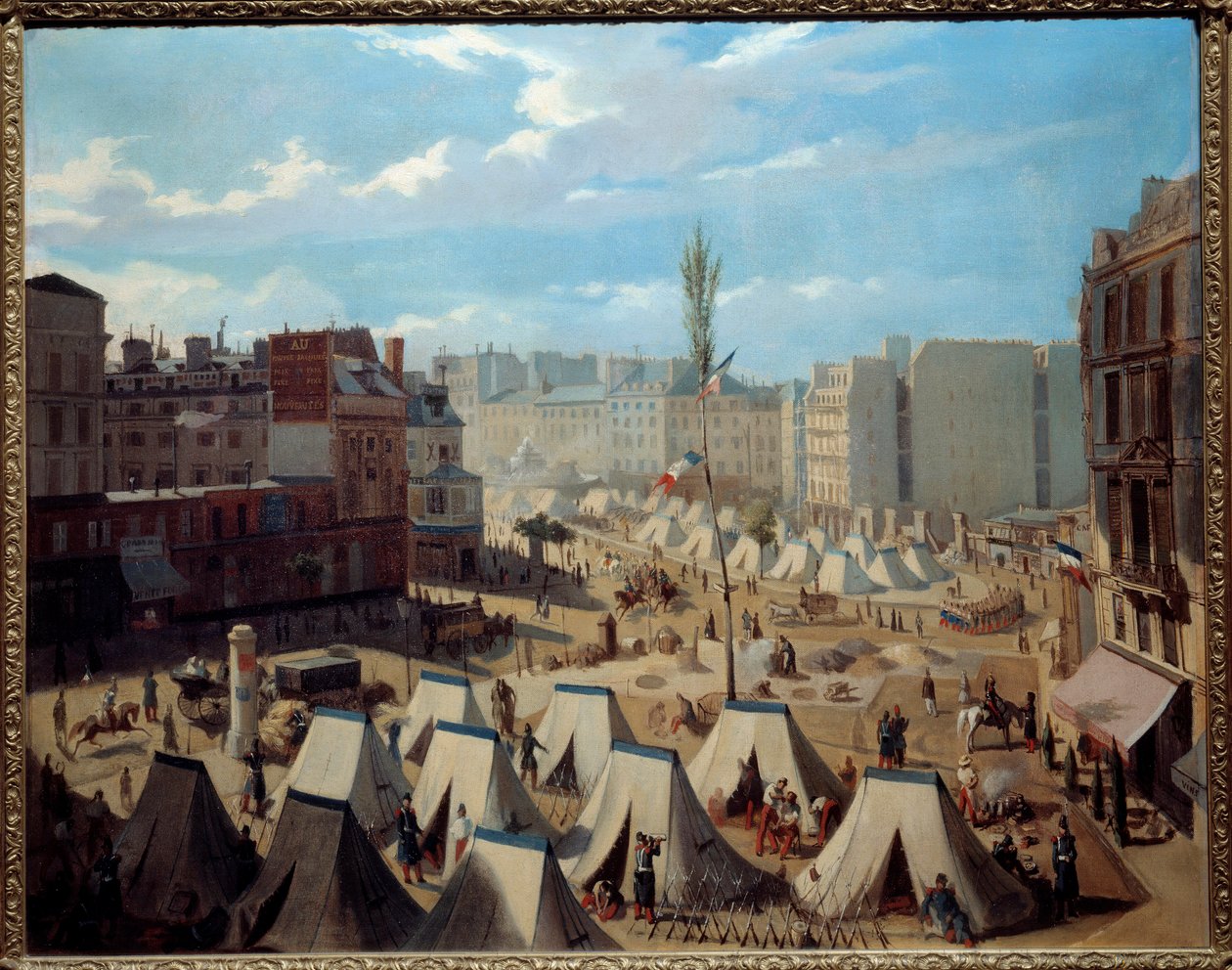 Troppelejr på Boulevard du Temple i juni 1848. Udsigt over Paris under revolutionen i 1848. Maleri af Alexandre Josquin (1800-tallet). Olie på lærred. Mål: 0,64 x 0,81 m. Paris, Musee Carnavalet - Troppernes lejr på Boulevarden af Alexandre Josquin