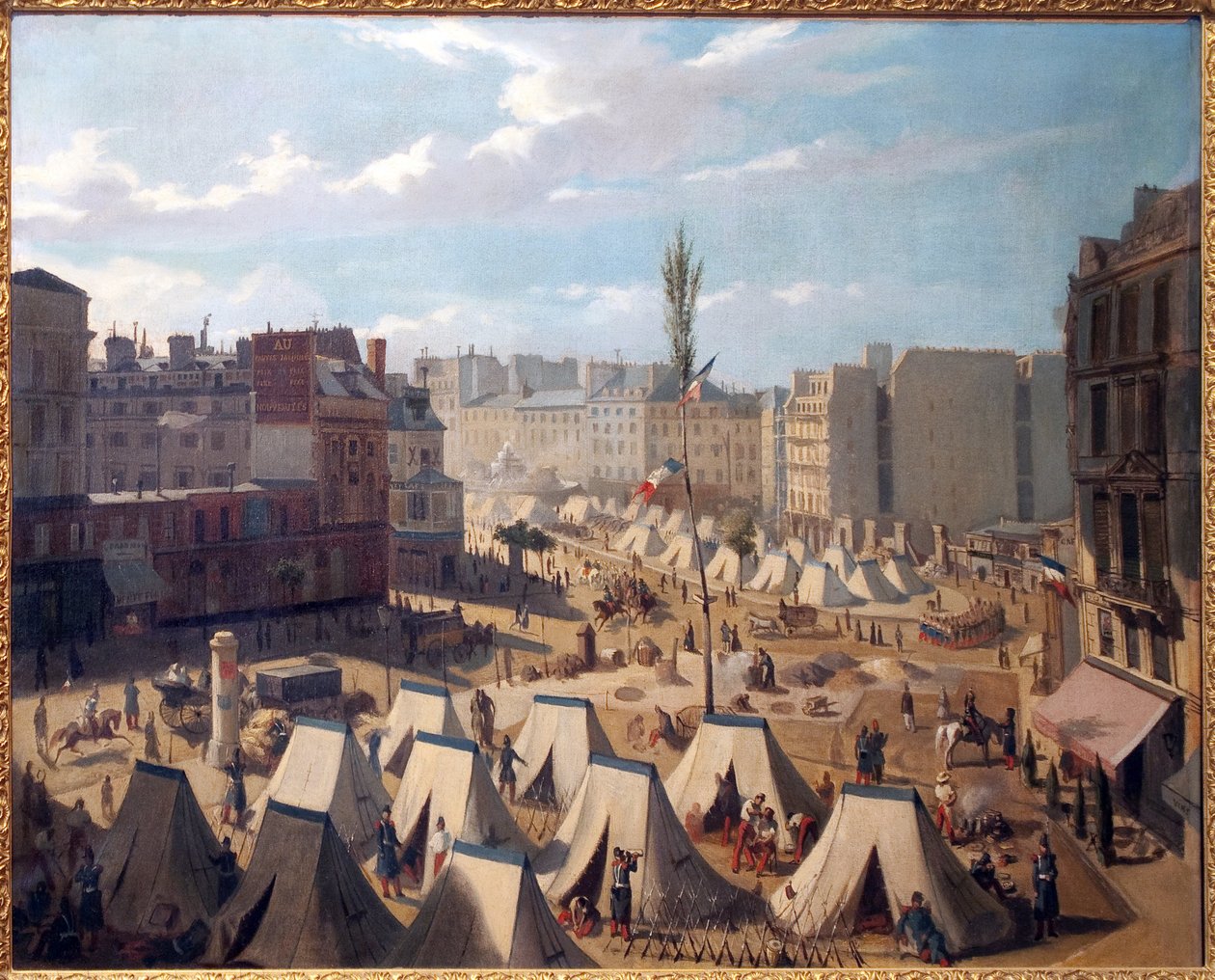Troppelejr på Boulevard du Temple i Paris i juni 1848. Maleri af Josquin (?), olie på lærred, fransk kunst af Alexandre Josquin