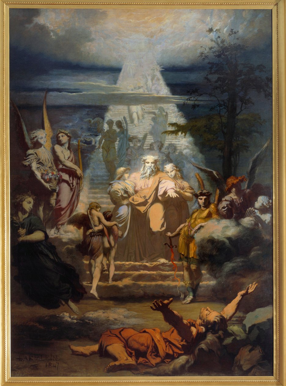 Jakob Jakobs stige, efter at have forladt sit land, faldt i søvn og drømte om en stor skala. Maleri af Alexandre Laemlein (1813-1871) af Alexandre Laemlein
