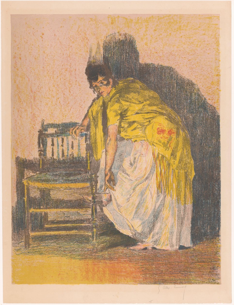 Spansk kvinde tager en sko på af Alexandre Lunois (signed by artist)