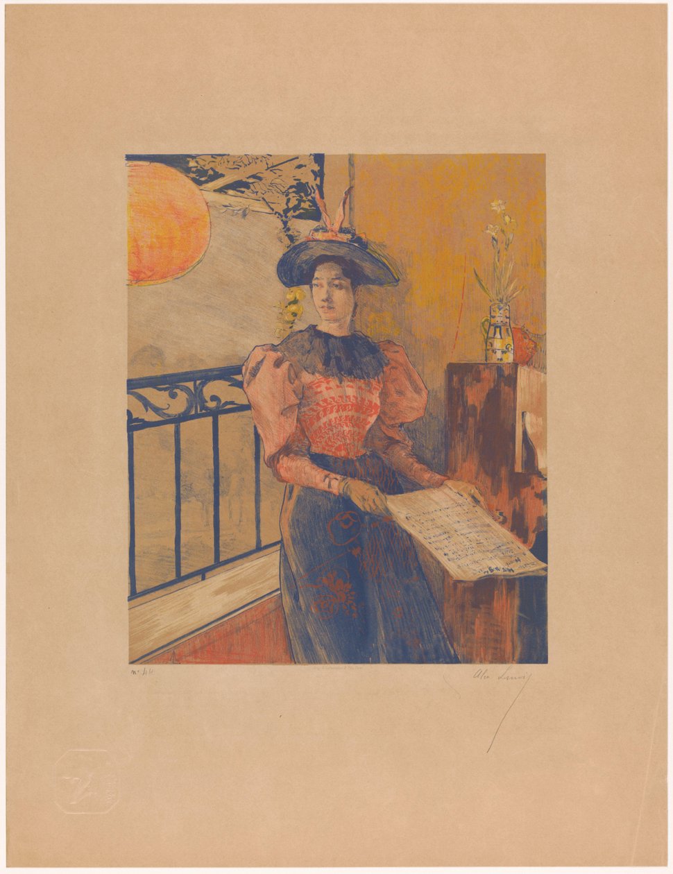 Stående kvinde med noder i hænderne af Alexandre Lunois (signed by artist)