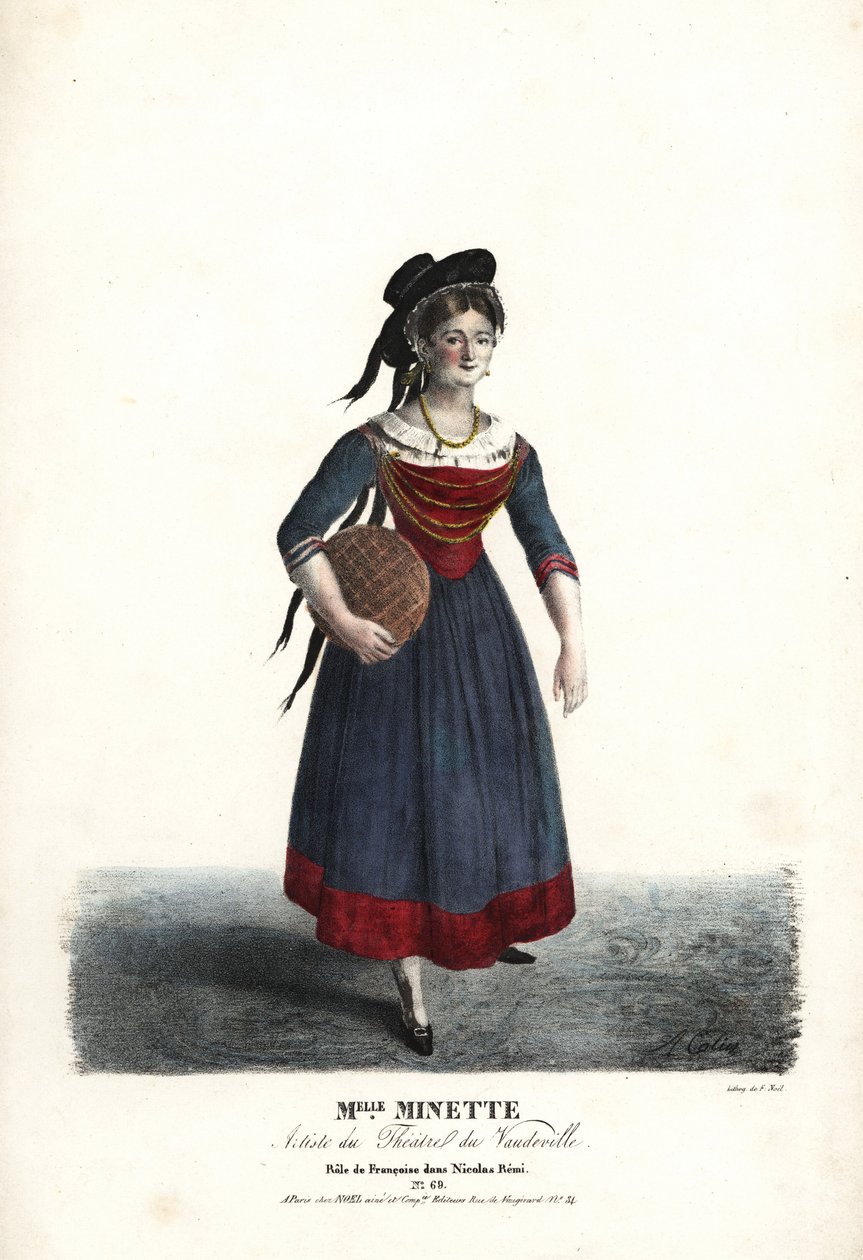 Skuespillerinde Mademoiselle Minette eller Jeanne-Marie-Francoise Menestrier som Francoise i Nicolas Remi af Sewrin, Theatre du Vaudeville af Alexandre Marie Colin