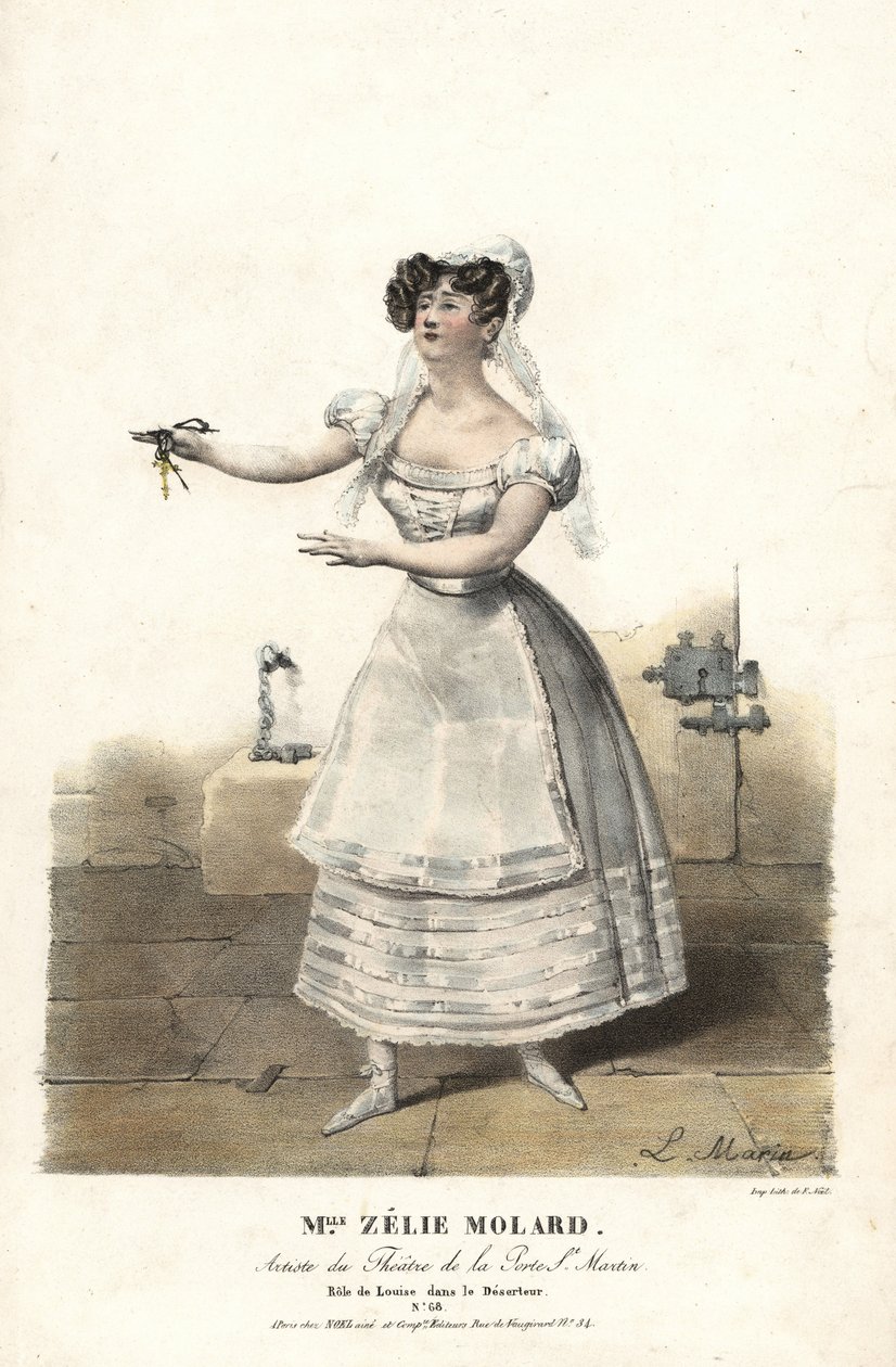 Danser Miss Zelie Molard og Louise i Le Deserteur af Francois-Alexis Blache Jr., koreograferet af Dauberval, Theatre de la Porte St. Martin af Alexandre Marie Colin