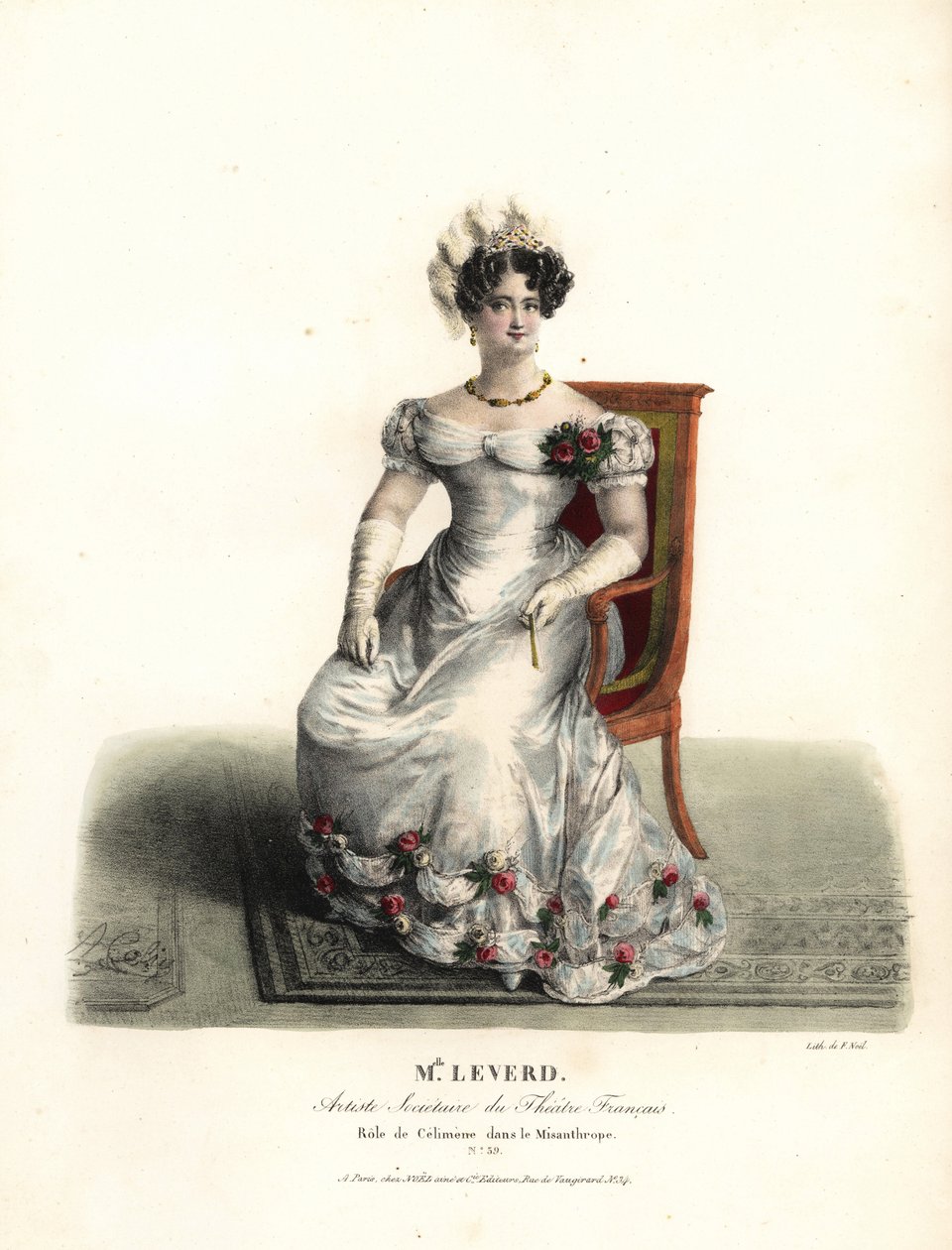 Danser og skuespillerinde Miss Emilie Leverd som Celimene i Le Misanthrope af Moliere, Theatre Français af Alexandre Marie Colin