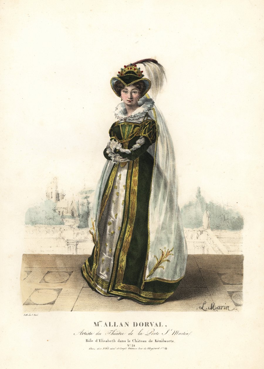 Marie Dorval eller Madame Allan Dorval som Dronning Elisabeth i Le Chateau de Kenilworth af Jean-Baptiste Blache og Henri Lemaire, Theatre de la Porte St. Martin af Alexandre Marie Colin