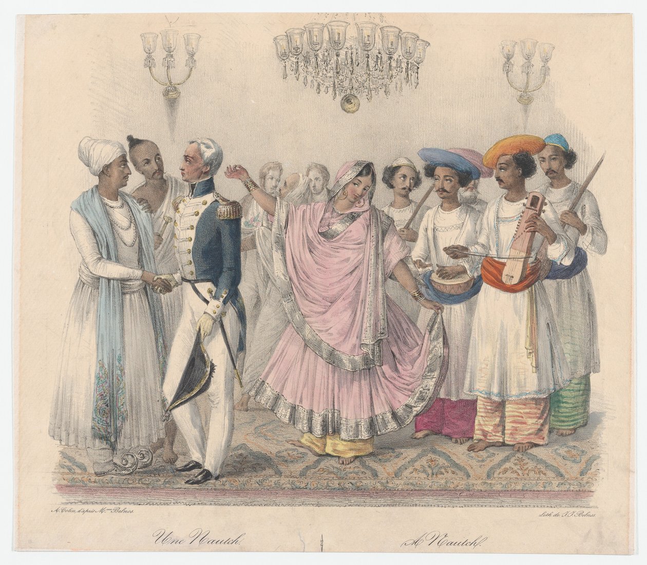 Une Nautch, fra 24 plader illustrerende for hinduistiske og europæiske manerer i Bengal,..., 1832 af Alexandre Marie Colin