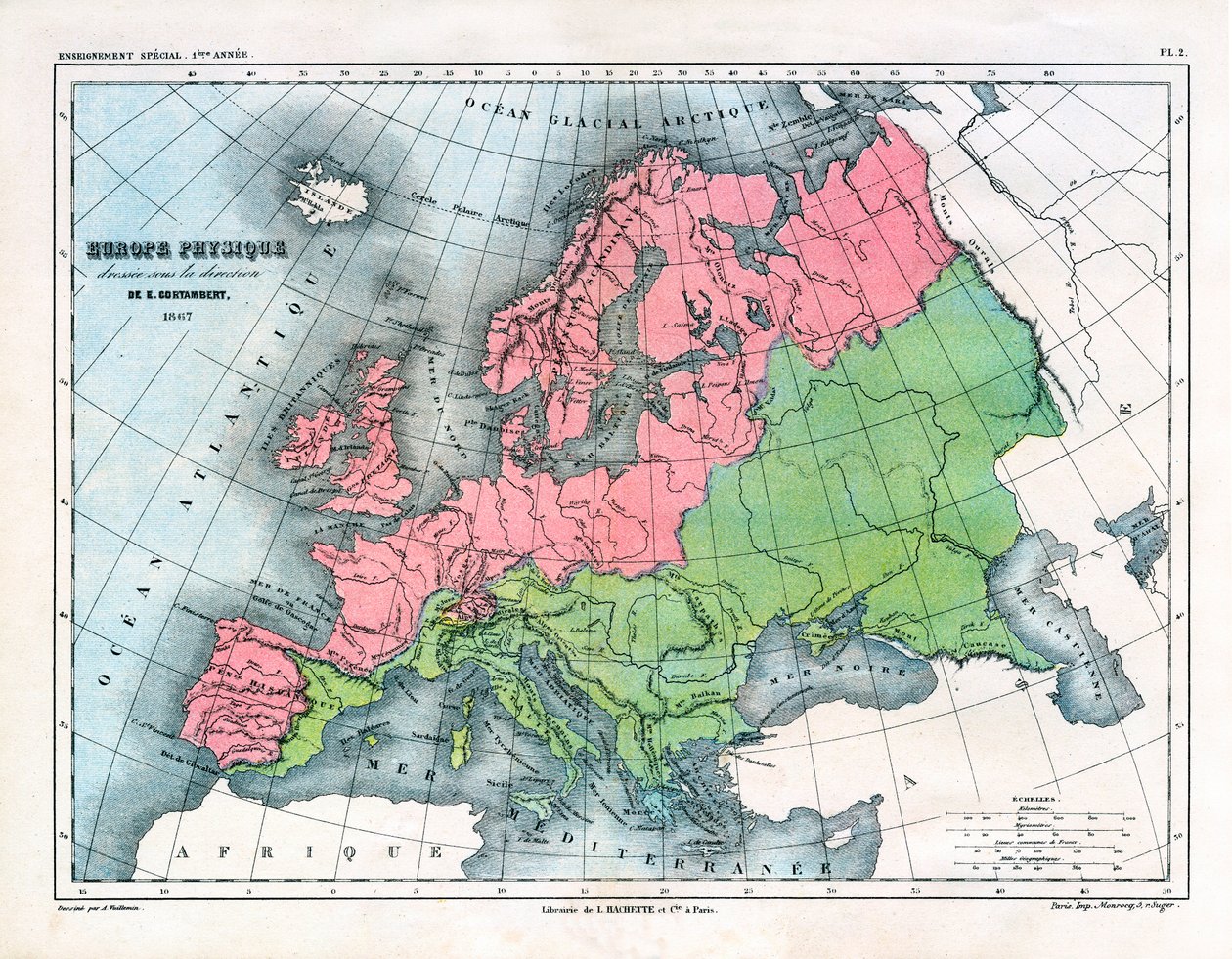 Kort over det fysiske Europa af Alexandre Vuillemin