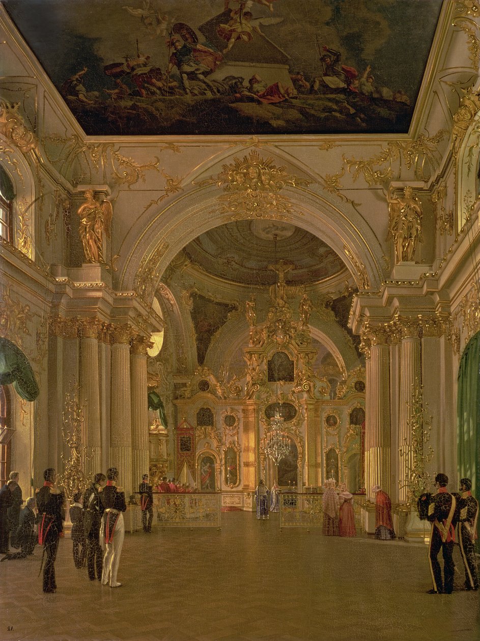 Interiør af den store kirke i vinterpaladset, 1829 af Alexei Vasilievich Tyranov