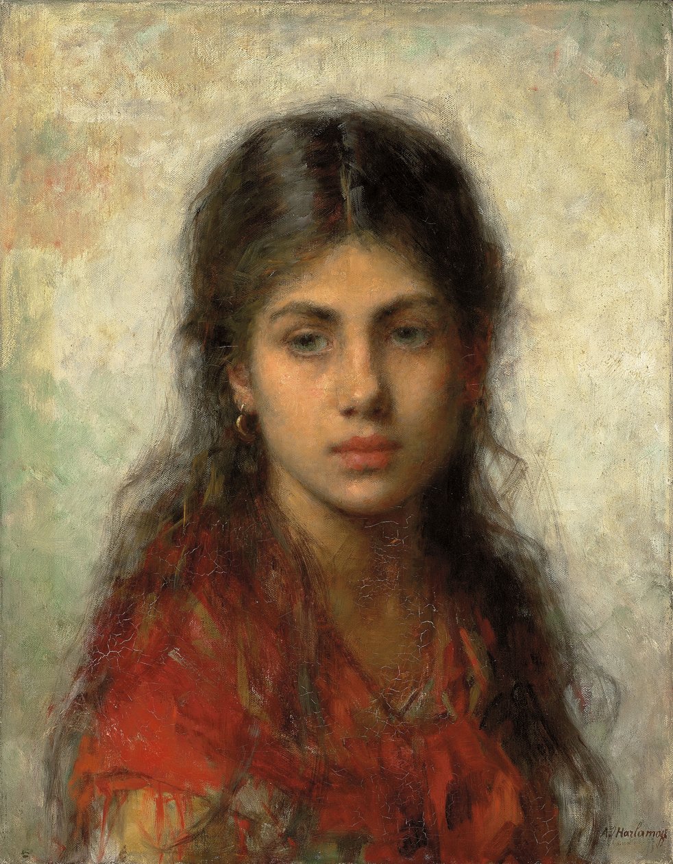 Pige med et rødt sjal, af Alexei Alexevich Harlamoff